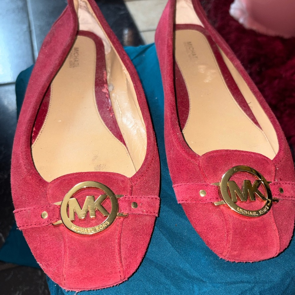 Michael Kors Red Suede MK Logo Ballet Flats